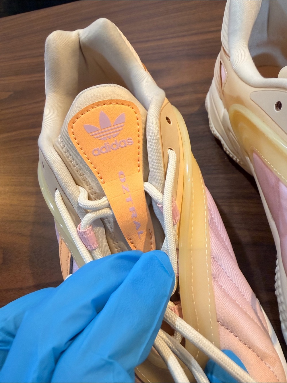 adidas Oztral Women’s off White acid orange pink Retro Runner Sneakers Like New